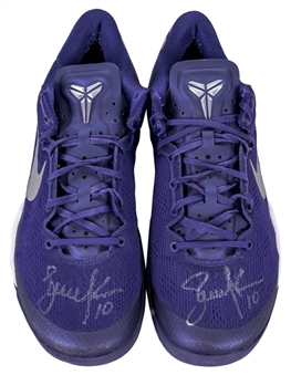 2013-14 Steve Nash Game Used and Signed Purple and White Nike Sneakers (PSA/DNA & MEARS)